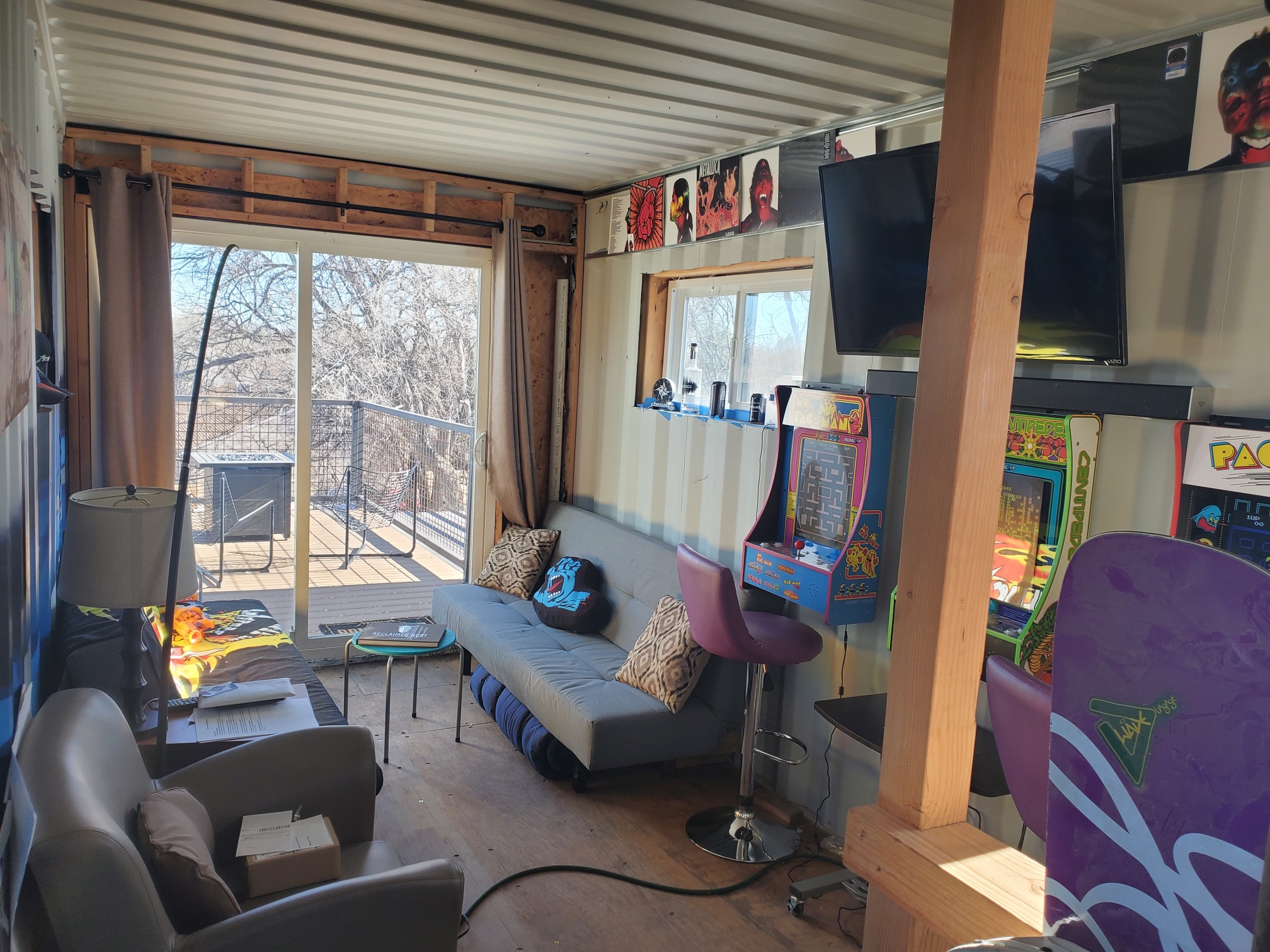 A bright recreation room inside a completed Carbon Dwell.