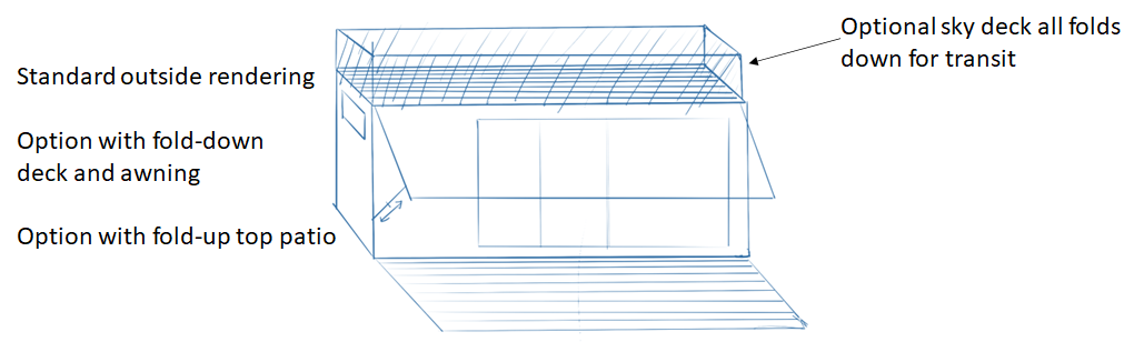 The Sky’s the Limit rooftop deck plan with safety railing and stairs.